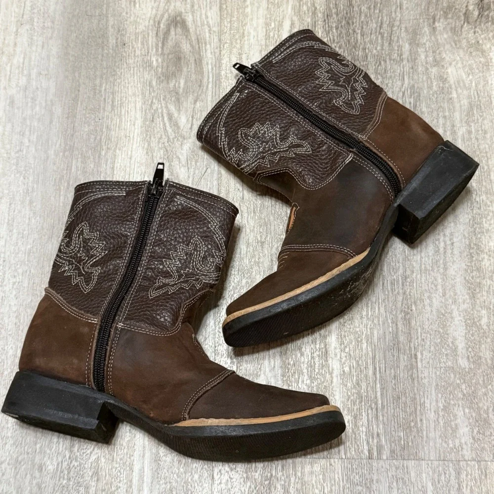KIDs Toddler WESTERN Ankle Square Toe Cowboy Boot Botin Vaquero Para Nino Zipper